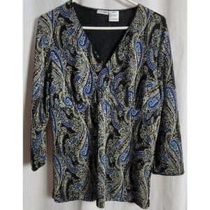 East 5th Blouse Wrap Front Peplum Retro Large metallic Paisley Y2K Hippie classi